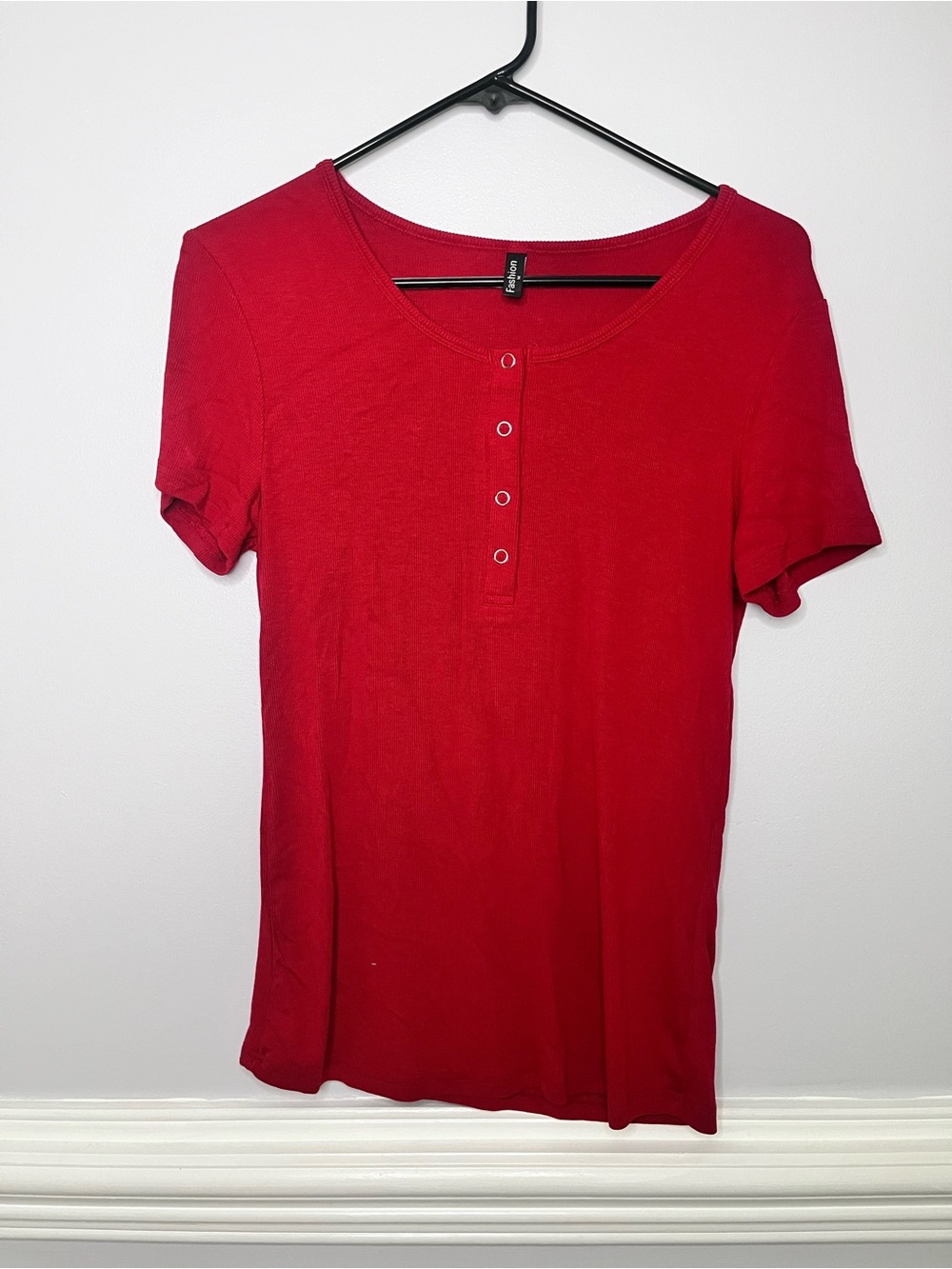 Fashion Bug Red Short Sleeve Henley Top